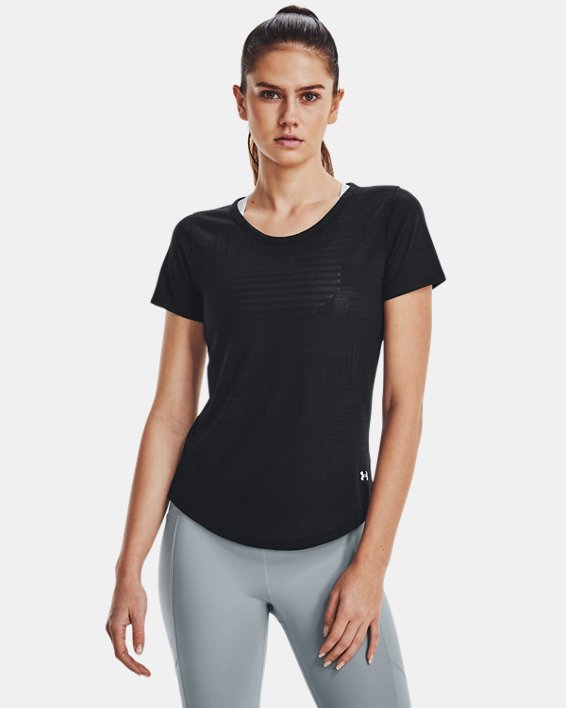 T-shirt à manches courtes UA Streaker Deco Diamond pour femme, Black, pdpMainDesktop image number 0